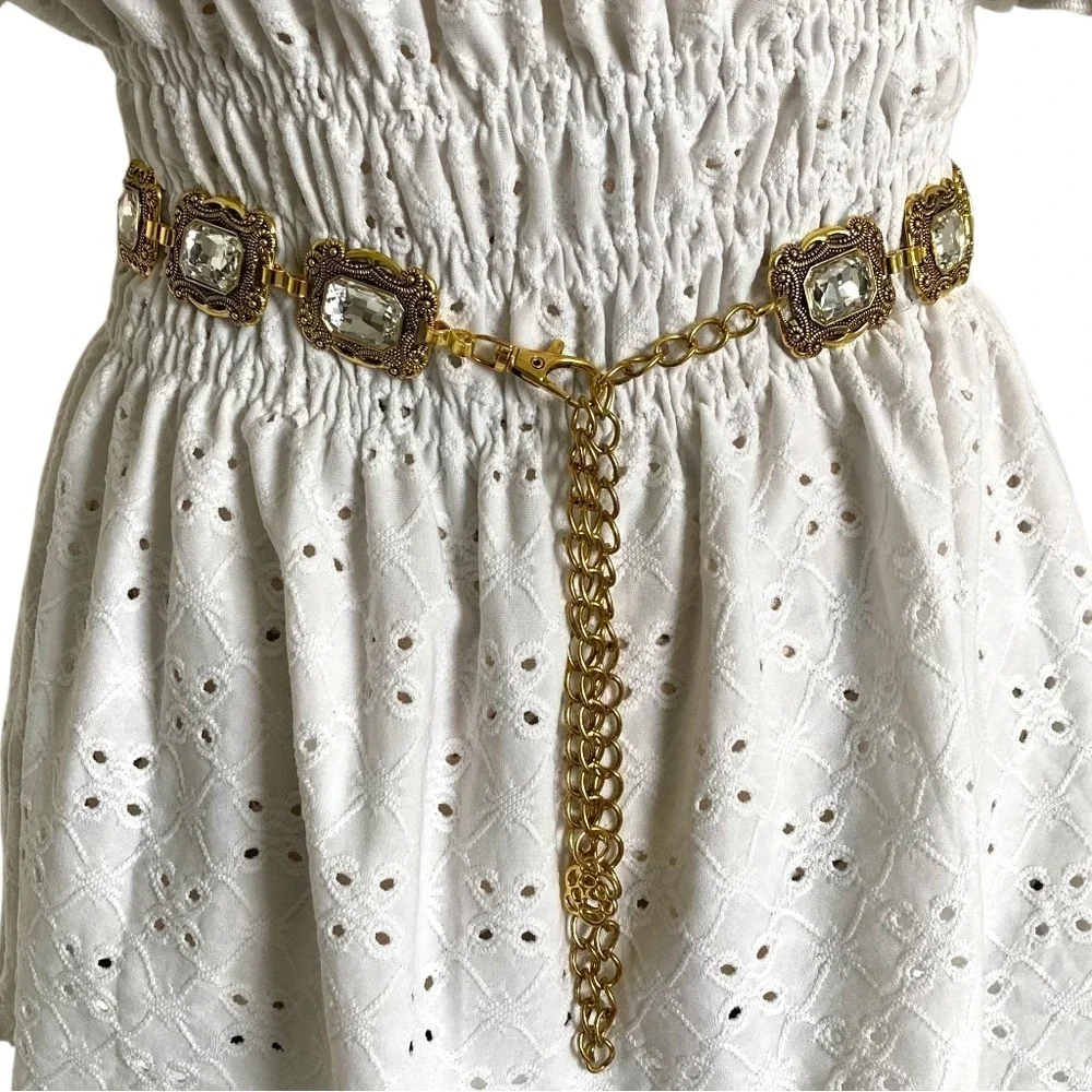 Gold Crystal Concho Chain Waist Statement Belt Formal wedding Bridal party event